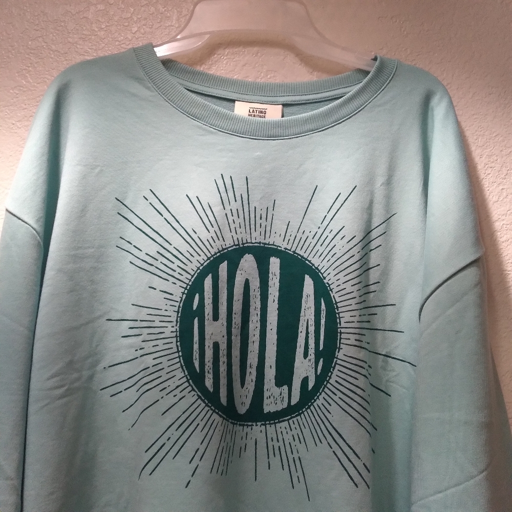 LATINO HERITAGE MONTH NEW NWOT SIZE 1X SWEATSHIRT  COLOR TEAL BLUE GREEN - Picture 2 of 4